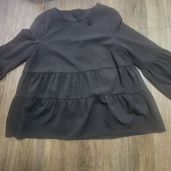 COS A Line Womens Top Sz 8 Black 3/4 Gathered Sleeve Lightweight Wool Oversized - Picture 9 of 15